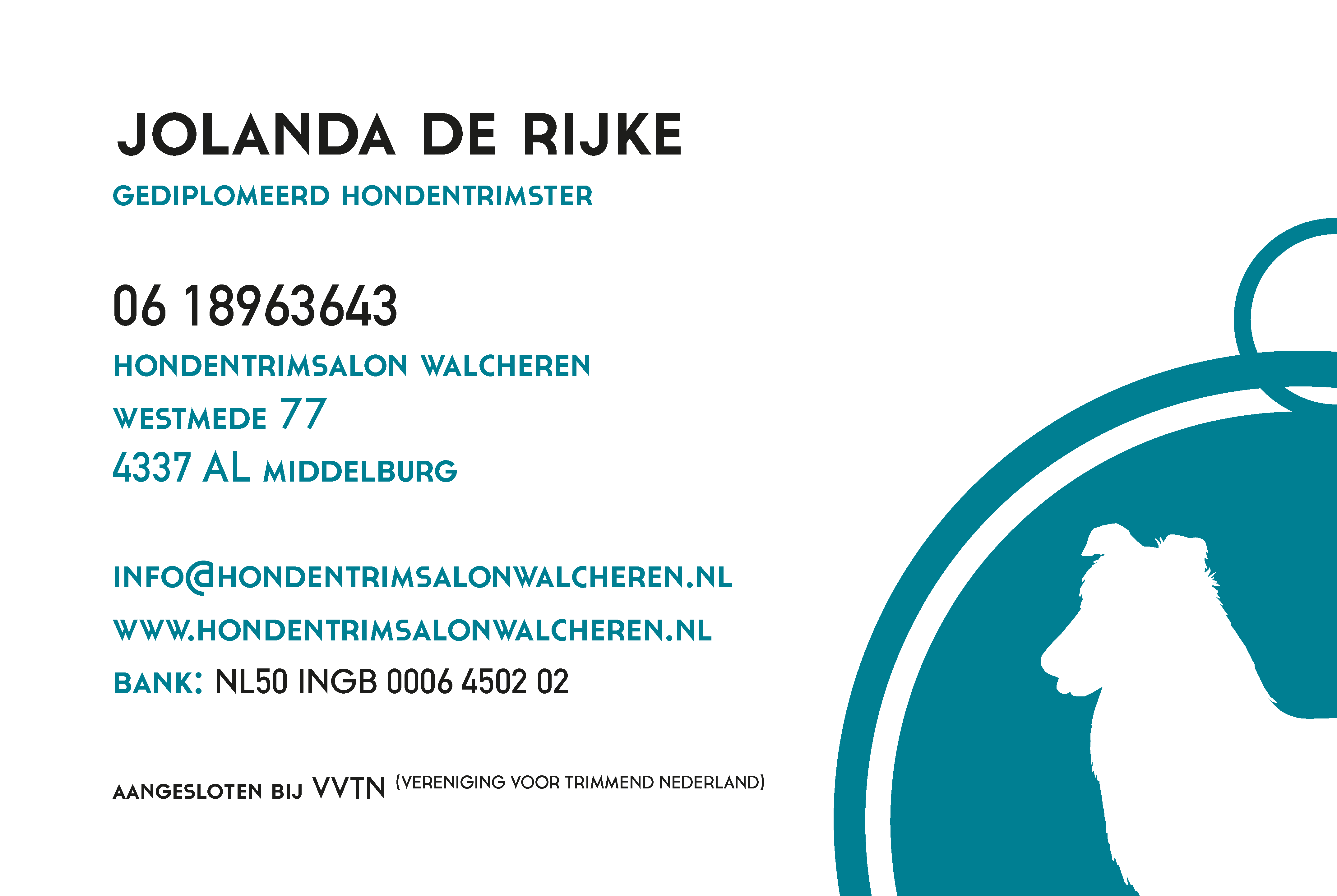 Visitekaartje Hondentrimsalon Walcheren - voorkant